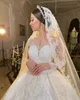 2023 wunderschöne Ballkleid Brautkleider Brautkleid mit langen Ärmeln Pailletten Applikation Perlen Sweep Zug Rüschen nach Maß Plus Size Vestido de Novia