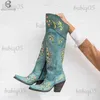 Botas BONJOMARISA Mulheres Bordadas Ocidentais Joelho Alto Botas Cowboy Cowgirls Sobre O Joelho Botas Para Mulheres Flor Chunky Denim Shoes T231117