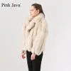 Women's Fur Faux pink java 19022 arrival real fur coat genuine jacket women winter thick leather 231116