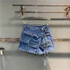 Jeans ZOMER ONREGELMATIGE MULTIPOCKET TOOLING ALINE DENIM SHORTS ROK DAMES HOGE WASIT LOSSE WIJDE JEANS SHORTS