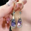 Stud Mode Tendance Design Unique Élégant Exquis Lumière Luxe Violet Cristal Goutte Forme Boucle D'oreille Bijoux Fête Cadeau Premium 231117