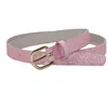 Belts Fashion Women's Thin Belt Laser Silver Gold Pink PU Ladies Sequined Shiny Pin Buckle Small Waistband