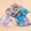 50pcs/lot colored branch pattern organza bags 선호 웨딩 오간자 크리스마스 선물 가방 그림 파기 가능한 포장 가방 파우치 주얼리 액세서리 주류 포장