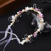 Headpieces 2023 Fashion Pearl Flower Headband Bridal Wedding Crown Hair Band Crystal