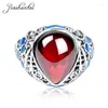 Cluster Rings ZHJIASHUN Vintage 925 Sterling Silver Retro Thai Red Precious Stone Ring Cloisonne Jewelry For Women