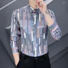 Erkekler Elbise Gömlek Şık Yakel Düğmesi Eklenmiş Basılı Mektup Erkek Giyim 2023 Sonbahar Büyük Boyutlu Günlük Toplar All-Match Kore Gömlek