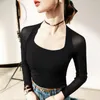 Stage Wear Women Latin Dance Costumes Long Sleeved Pure Cotton Square Collar Shirts Performance Practice Clothes DN10087