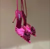 Aquazzura Crystal Margarita Escarpins Talons 105mm Fleur Nero Décoration Strass Chaussures habillées à talons hauts Bouts pointus Bride à la cheville Talon aiguille sandale p 92FJ #