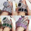 Luxury Green Black Pink Silver Color Cushion Wedding Engagement Rings Ring Sets for Women Finger Pure Personalized Jewelry R5847 Fashion JewelryRings green