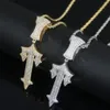 Ketten Hip Hop Voll gepflastert Iced Out Bling 5A Zirkonia Buchstabe Charms CZ Kreuz Schwert Anhänger Halskette für Männer Junge Rock SchmuckC196p