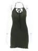 Casual Dresses Green Summer Short Dress Women Sexy Off Shoulder Backless Gothic Retro Tie-up Halter Elegant Sticked BodyCon