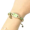 Braccialetti con ciondoli Bracciale in ceramica retrò Foglia di fiore Perline di porcellana fatte a mano Catena di corda regolabile per gioielli regalo ragazza donna