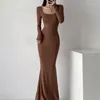 Casual Kleider Sexy Solid Fishtail Kleid Damenmode Schlank U-Ausschnitt Langarm Dünn Vestidos 2023 Frühling Elegant Grundlegend Weiblich