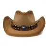 Szerokie brzegi czapki słoneczne dla kobiet Summer Western Cowboy Prostota słomy plażowa filtrowa filtrowa dekoracja hz35