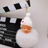 Cute Sleeping Baby Doll Keychain Pompom Helmet Rabbit Fur Ball Carabiner Key Chain Keyring Key Holder Bag Pendant key Ring Gift