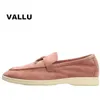 Dress Shoes Vallu Spring Autumn Products Suede Flat Bottom Round Head Metal Buckle Ladies Exquisite Bekväma lätta loafers 230417