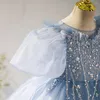 Fille Robes Fleur Robe De Soirée De Mariage Paillettes Baguettes Tulle Filles Princesse À Manches Courtes Bouffantes Enfants Robe De Bal Enfants Costume