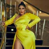 Plus Size Arabo Giallo Lussuoso Guaina Abiti da ballo Perline Paillettes Pizzo Serata formale Festa Secondo ricevimento Compleanno Abiti di fidanzamento Abito maniche lunghe