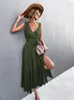 Casual Dresses Wywmy 2023 Women Summer Dress Sexig Deep V-Neck Cross Belt ärmlös Fashion Elegant Side Slitt Long For Party