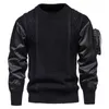 Men's Hoodies Sweatshirts 2023 Men's Fashion Brand Round Neck Spliced Sleeve Solid Pocket Sweater Knitted Shirt Coat Men's 2s