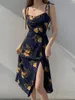 Sıradan elbiseler seksi moda turuncu çiçekler kısa etek kadınlar vintage fork boho yaz plaj baskısı maxi elbise kolsuz sundress 2023