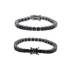 Ketting oorbellen set mode zwart goud vergulde 5 mm kubieke zirkonia cz tennisketen armband coole hiphop heren jongen sieraden