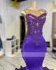 Purple Sheer O Neck Long Prom Dress For Black Girls 2024 Beaded Birthday Party Dresses Mermaid Evening Gowns Appliques Robe De 0431