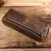 Blyertspåsar Vintage Horsskin Pencil Case 100% Handmade dubbeldragare Klassisk Dålig Pen Bag Pen Bycil Organizer Student Office Stationery 230417