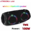 Haut-parleurs de téléphone portable Portable étanche 100W haute puissance Bluetooth haut-parleur RGB lumière colorée caisson de basses sans fil 360 stéréo Surround TWS FM Q231118