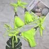 Women's Swimwear Sexy Neon Green Halter Crystal Diamond Bikini 2022 Women Swimsuit Female Swimwear Rhinestone Bikini set Brazilian Bathing Suit T230417