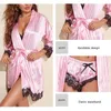 Pijamas femininos verão moda e confortável roupa de noite renda cetim com robe de seda sexy calças de pijama roupas para casa 231117