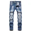 Jeans skinny slim fit con fori strappati Pantaloni in denim elasticizzato alla moda da strada da uomo Primavera Autunno Pantaloni a vita media con vernice di tendenza casual