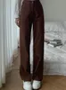 Женские джинсы Лето Женщины коричневые джинсы высокая талия свободная джинсовая ткань.