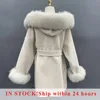 Женское полушерстяное пальто MISSJANEFUR с воротником из натурального меха на манжетах, женское модное кашемировое пальто 2023 года с поясом, теплый зимний плащ с капюшоном, бушлат 231116