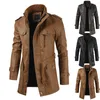 Men's Trench Coats Streetwear Casual Business Clothing Leather Jackets Coat Outwear Men Winter Long Thick Fleece PU Jacket