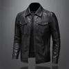 Herrjackor Motorcykel läderjacka stor storlek Ficka svart dragkedja LAPEL Slim Fit Male Spring and Autumn High Quality Pu Coat M5XL 231116