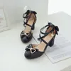 Sandalen Größe 30-43 Pu-Leder Damen Bow Pink White Heel Cross Strap Lolita Schuhe