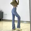 Damesjeans 2023 herfst winterstijl hoge taille mode split vintage gestreepte vrouwen blauwe ritssluiting vrouwelijke Koreaanse massief broek