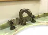 Robinets de lavabo de salle de bain Bronze antique Laiton massif 8" Répandu 3 trous Lavabo Dragon ROBINET Monté sur le pont 2 poignées Luxueux