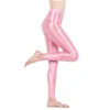 Women's Leggings Dames Solid Color Slim For Women Smooth zie door hoge uitgerekte vrouwelijke Sport Dance Yoga Bottoms Glossy strakke broek