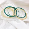 Bangle 9 PCS/Set Gold Plated Fine Ring Green Thread Wrapped Armband för kvinnor Fashion Bohemian African Metal Smyckesuppsättningar