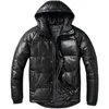 Men s Leather Faux Thick Men Jacket Hood Warm Down Coat Winter Long Jackets Genuine Cow Coats Mens Clothing 231117