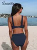 Dames badmode Seaselfie V-hals Banded High Taille Bikini Sets zwempak voor vrouwen Sexy Back Hook Twee stukken Swimwear Strand Bathing Suit 230417