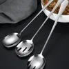 Dinnerware Sets Long Handle Salad Fork 11 Inch Public Hole Spoon Serving Household Tablespoons Multi-Use Cutlery Kitchen