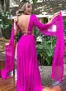 Hot fucsia abito da sera formale maniche ad aletta elegante scollo a V aperto indietro chiffon a-line abiti da ballo formale da donna 2023 abiti longo robe de soiree