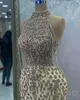 2023 April Aso Ebi Mermaid Gold Prom Dress Crystals Sequined Lace Evening Formal Party Second Reception Birthday Engagement Gowns Dresses Robe De Soiree ZJ5894