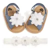 Sandales d'été pour bébés filles sandales à fleurs décontracté plat anti-dérapant semelle souple né Prewalker premières chaussures de marche avec bandeau 0-18 230417
