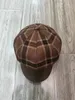 Ball Caps comfortable plaid patchwork leather octagon hat autumn and winter retro fashion face small cap British wind sboy 231117