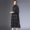 Casual Kleider Herbst Winter Weibliche Lange Ärmel Lose Langarm Rollkragen Korean Fashion Print Elegante Party Abendkleid Frauen