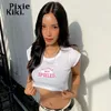 Damen T-Shirt PixieKiki Letter Embroidery Baby Tee Y2k Weiß Kurzarm Crop Top Streetwear Graphic T Shirts Sommer 2023 P95AI12 230417